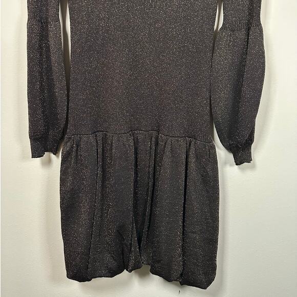 Current Air Black & Gold Shimmer Long Sleeve Bubble Waist Dress Women's Large - Picture 8 of 10